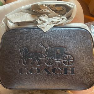 BRAND NEW Coach Carriage metallic blue cross body bag, silver centered strap.